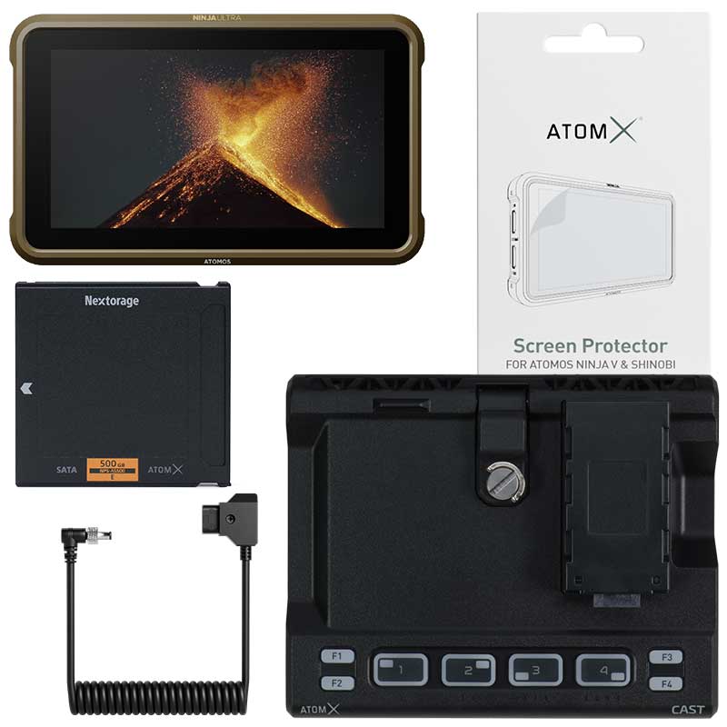 【NINJA ULTRA + SSDmini 500GB + AtomX Cast + スクリーンプロテクター + D-Tap to DCケーブル Bundle】 ATOMOS 5インチ モニターレコーダー